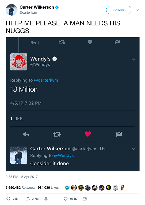 Carter Wilkerson and Wendys